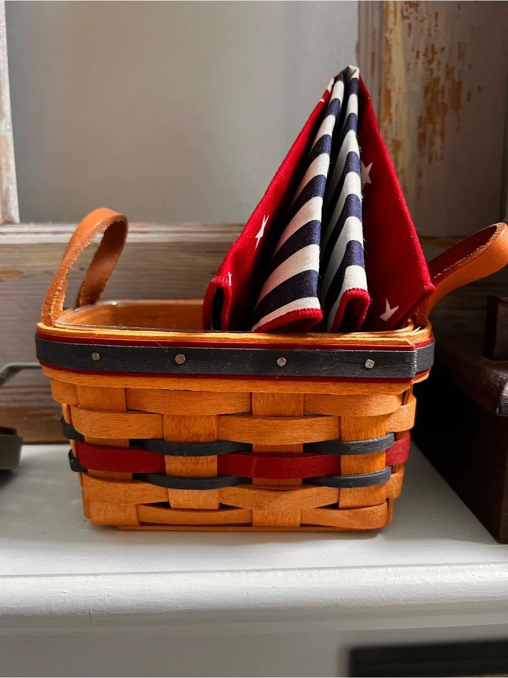 Longaberger Decorative Basket with Red and Blue Accents